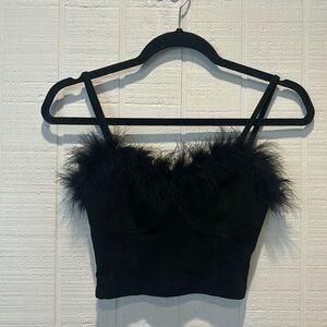 Black Feathered Crop Corset Tank
